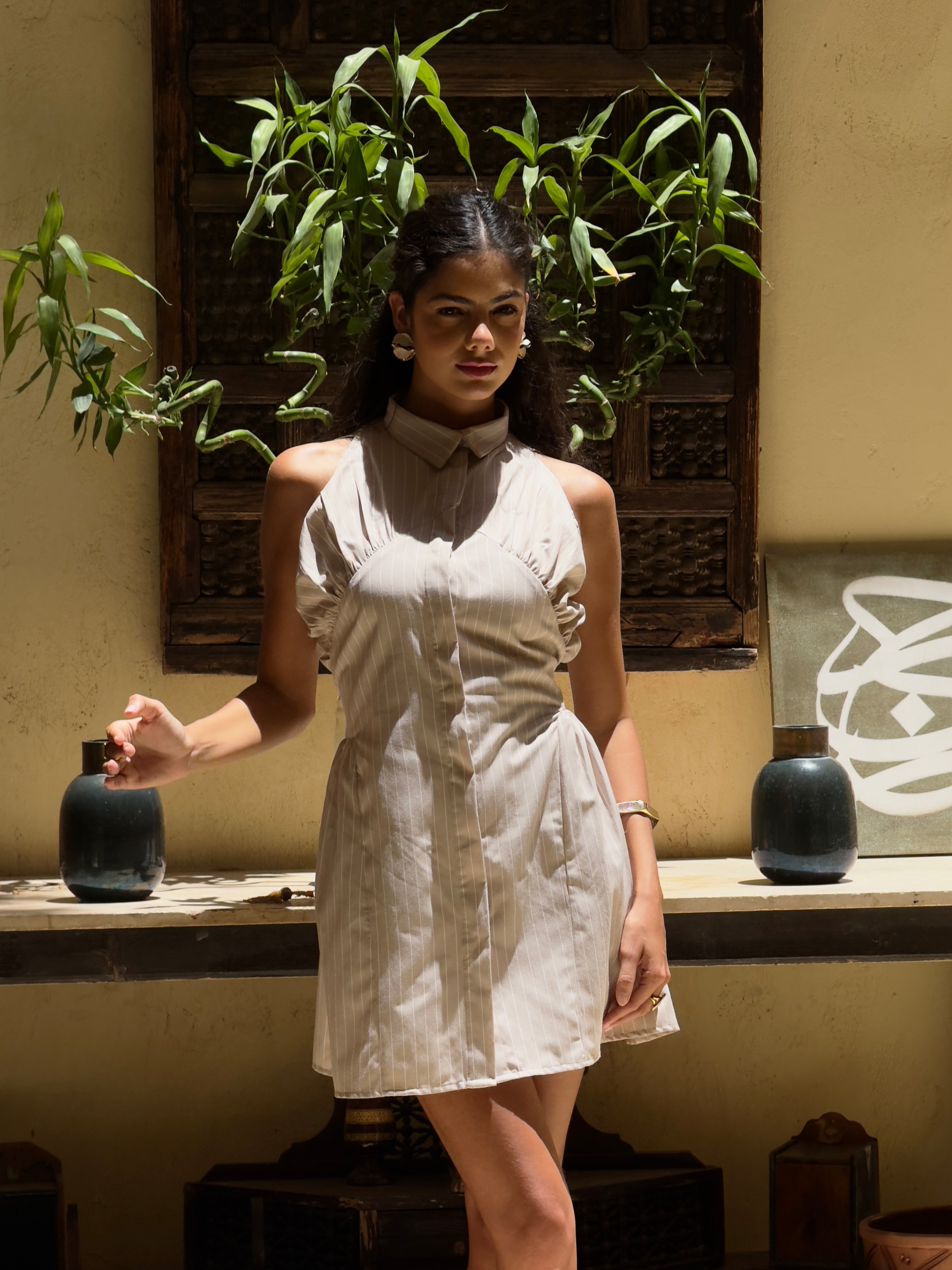 Era Short striped button-up dress