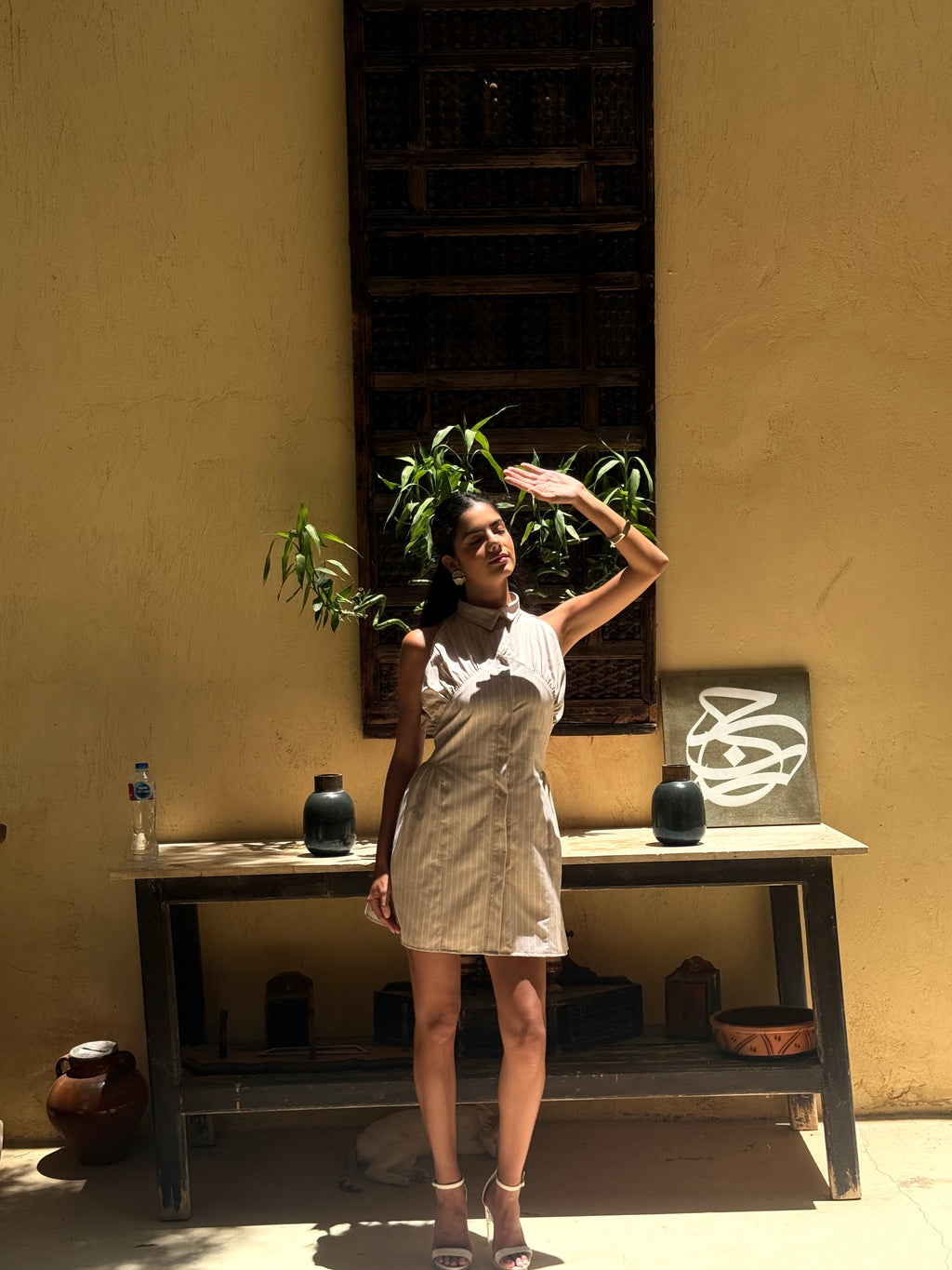 Era Short striped button-up dress