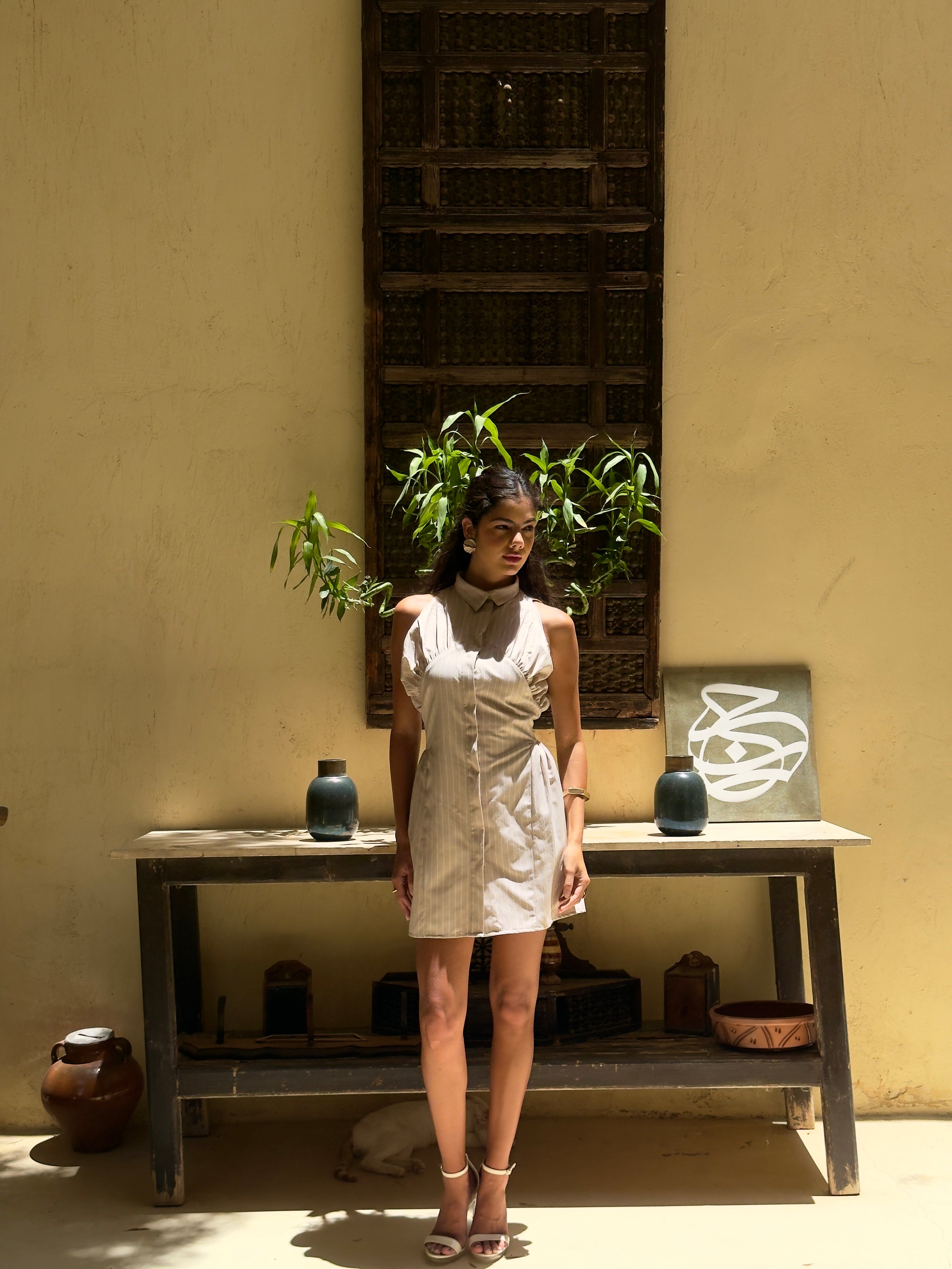 Era Short striped button-up dress