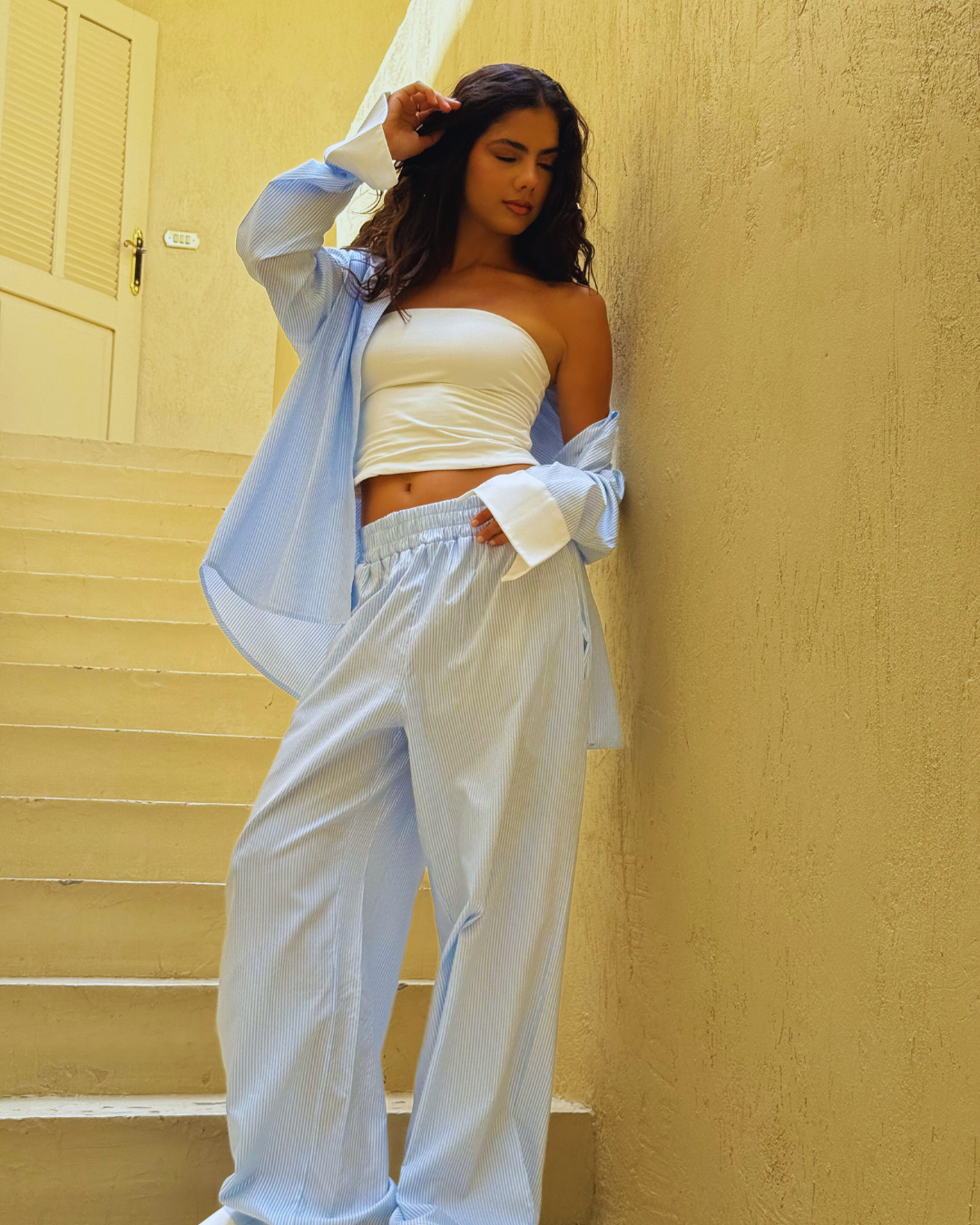 Era Light blue striped set